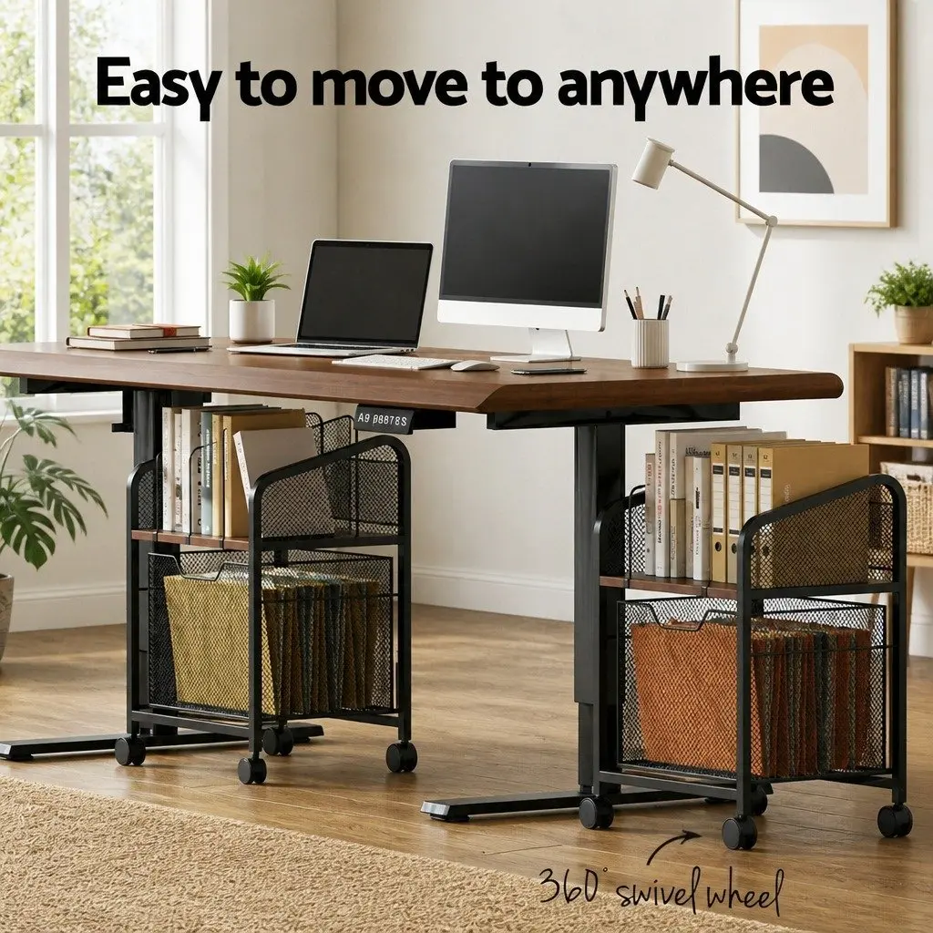 Mobile Filing Cabinet Compact Black Solid Wood Top Adjustable Dividers Rolling Locking Wheels