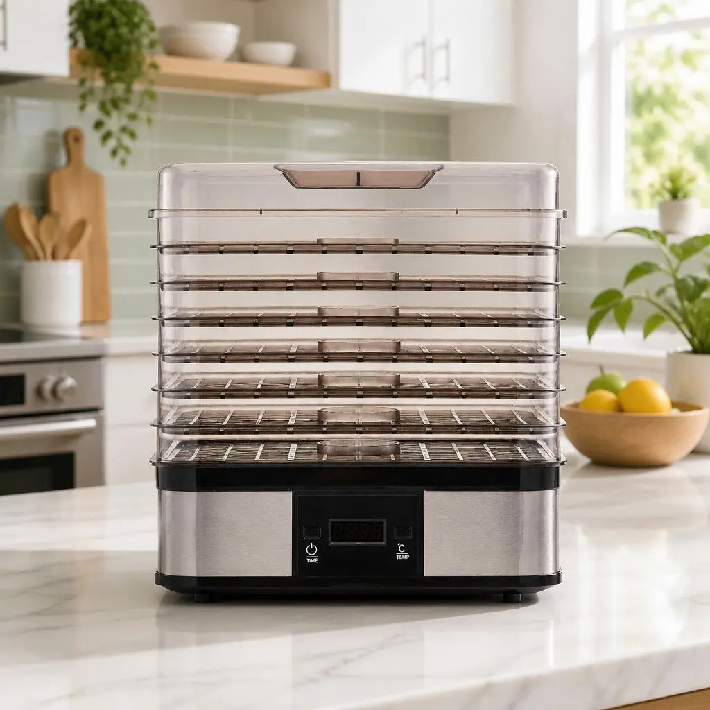 7 Tray Food Dehydrator Stainless Steel LCD Display Temperature Control Timer Silver