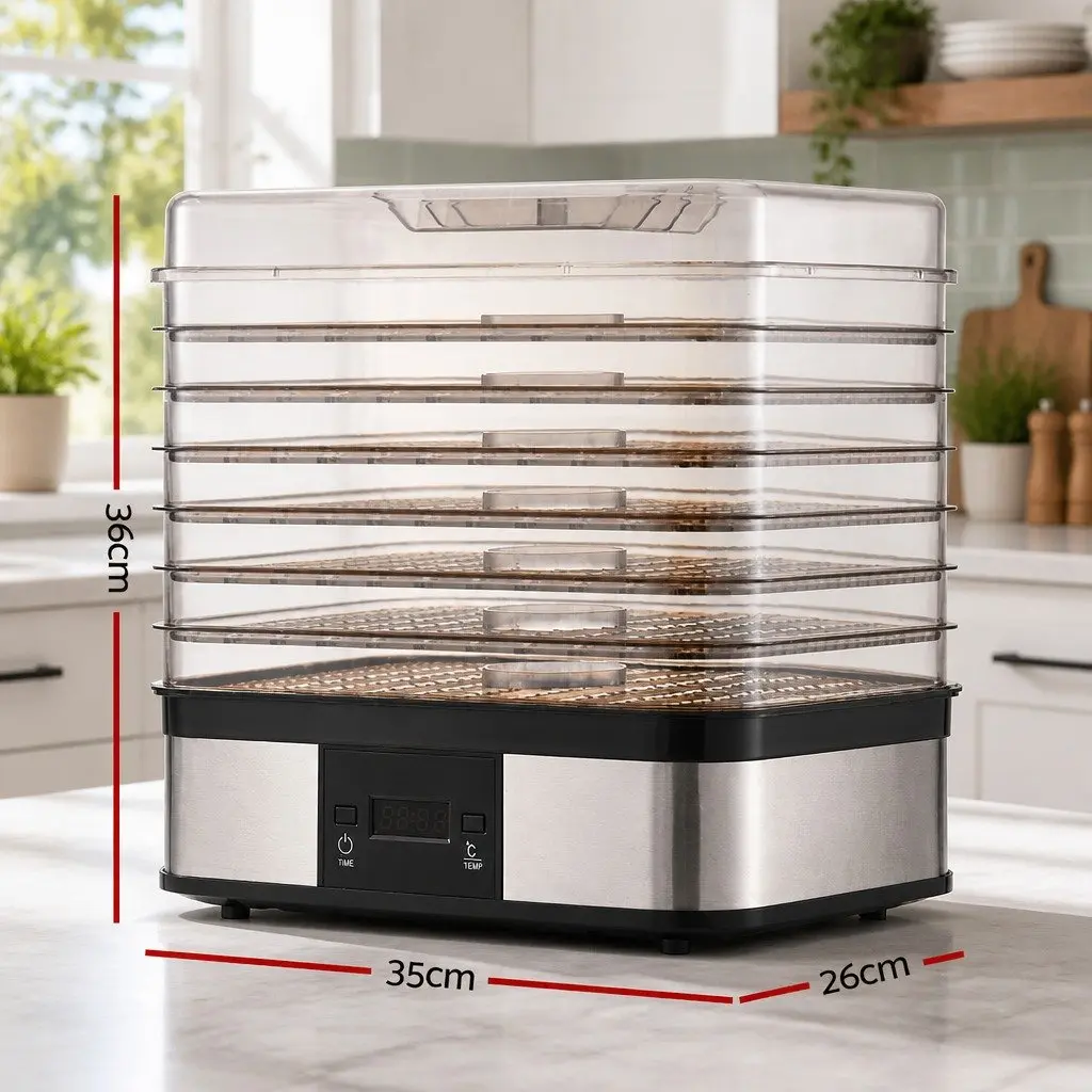 7 Tray Food Dehydrator Stainless Steel LCD Display Temperature Control Timer Silver
