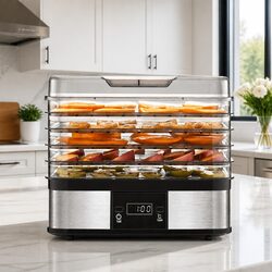 5 Tray Food Dehydrator with LCD Display Temperature Control Timer Silver Kitchen