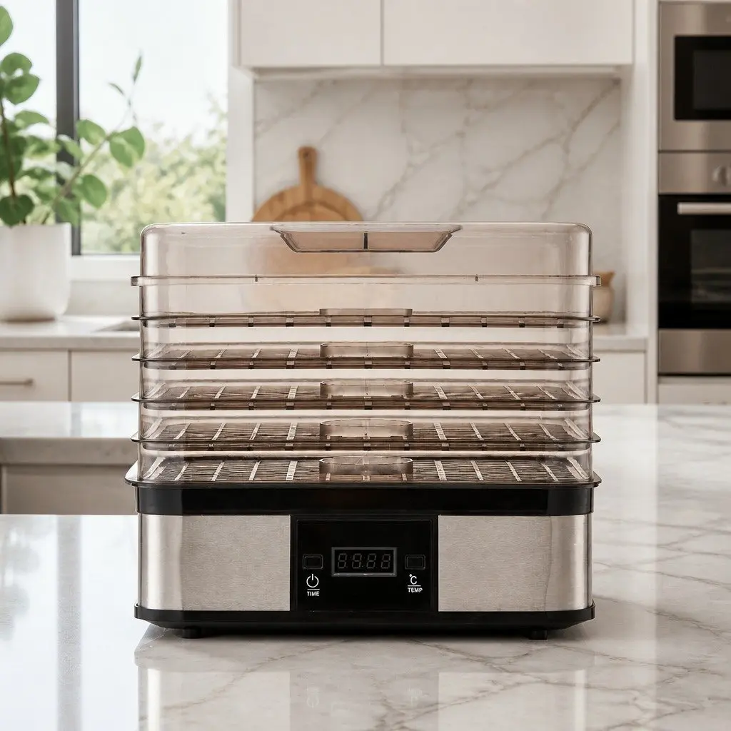 5 Tray Food Dehydrator Stainless Steel with LCD Display Temperature Control Timer Silver