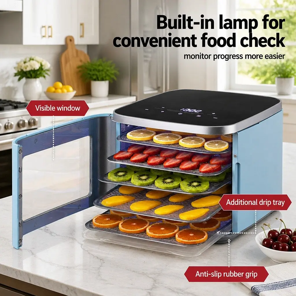 Food Dehydrator 5 Trays Mini Fruit Dryer Machine LED Touch Control Panel
