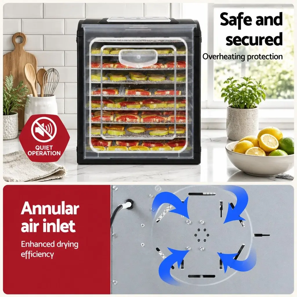 Food Dehydrator 9 Stainless Steel Trays LCD Touch Control Adjustable Timer