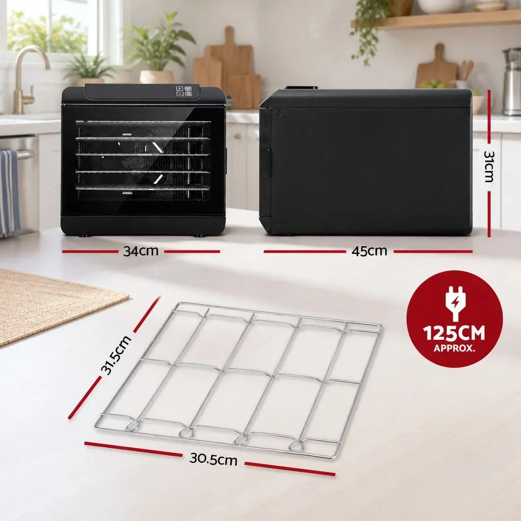 Food Dehydrator 6 Tray Stainless Steel Digital Timer Adjustable Temperature LCD Touch Control