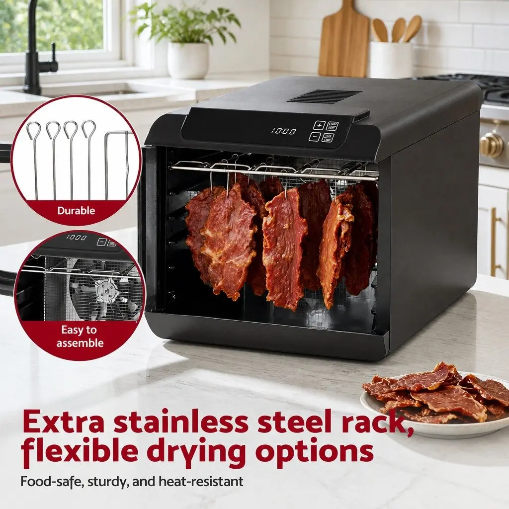 Food Dehydrator 6 Tray Stainless Steel Digital Timer Adjustable Temperature LCD Touch Control