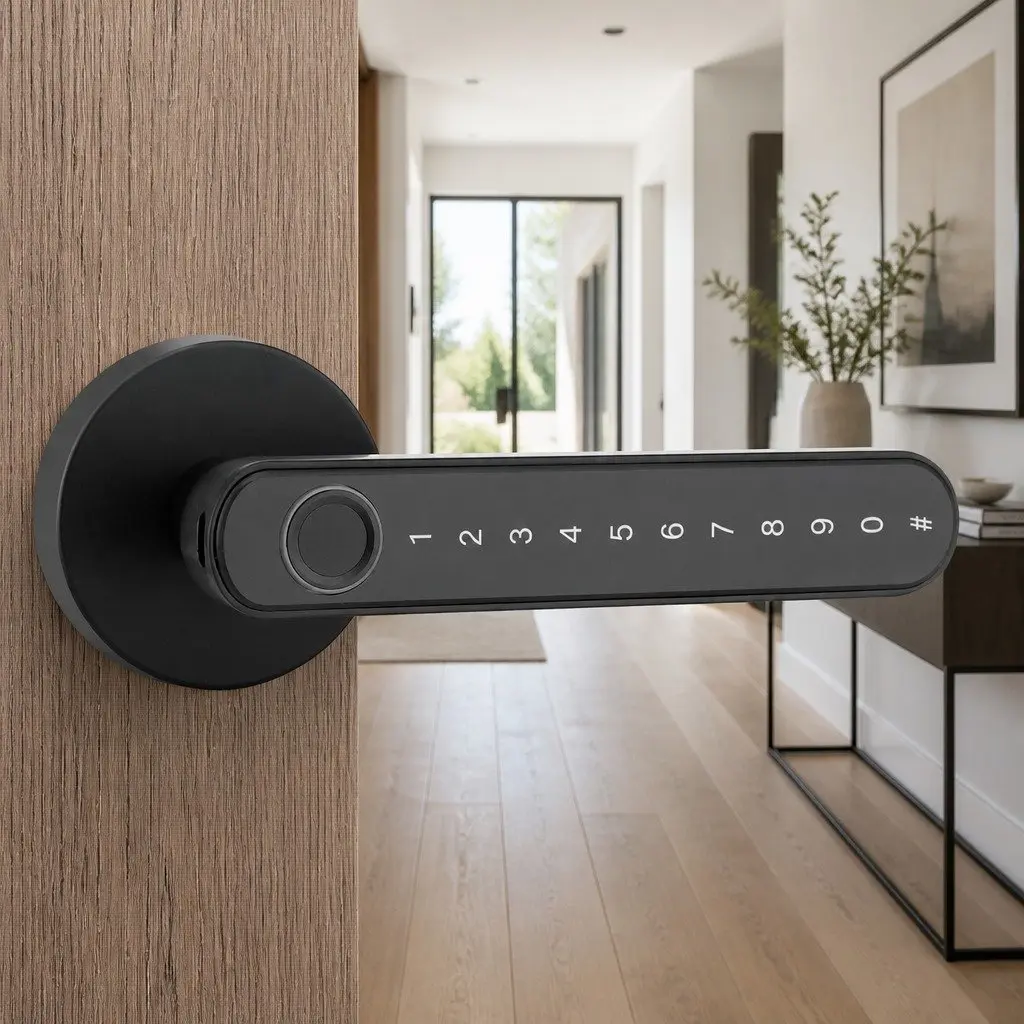 Fingerprint Door Lock Smart Electronic Handle Keyless Access Bluetooth App Control