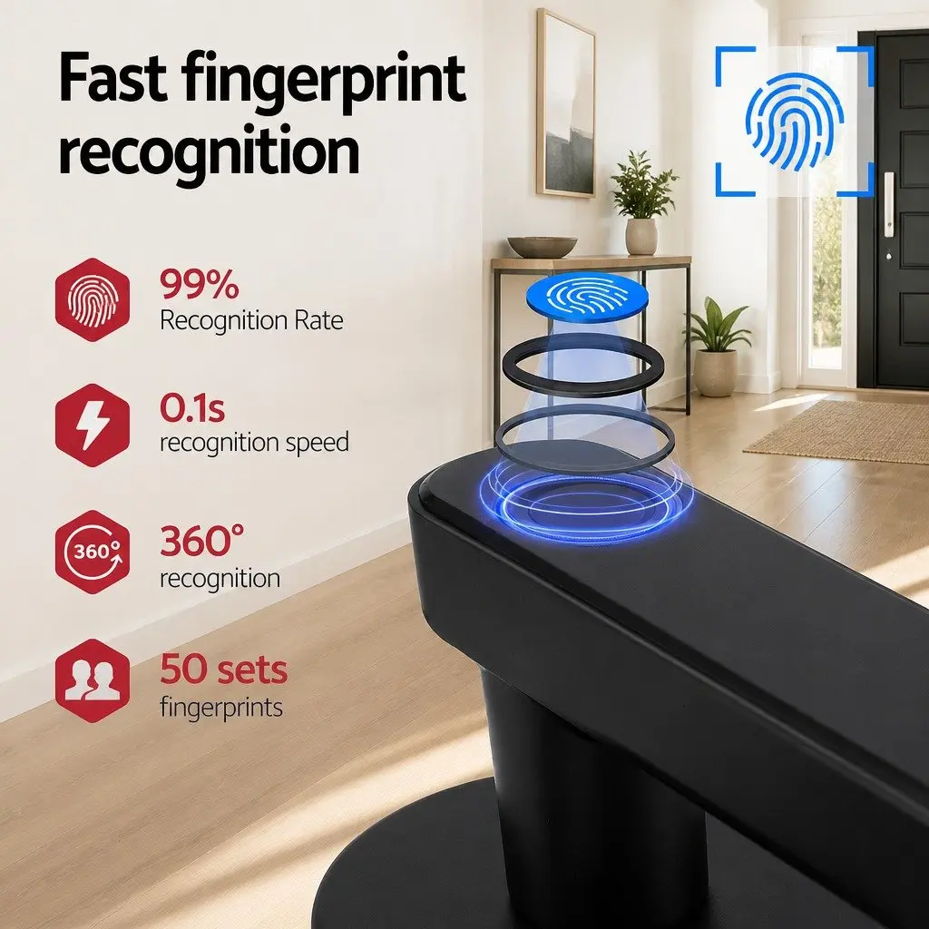 Fingerprint Door Lock Smart Electronic Handle Keyless Access Bluetooth App Control