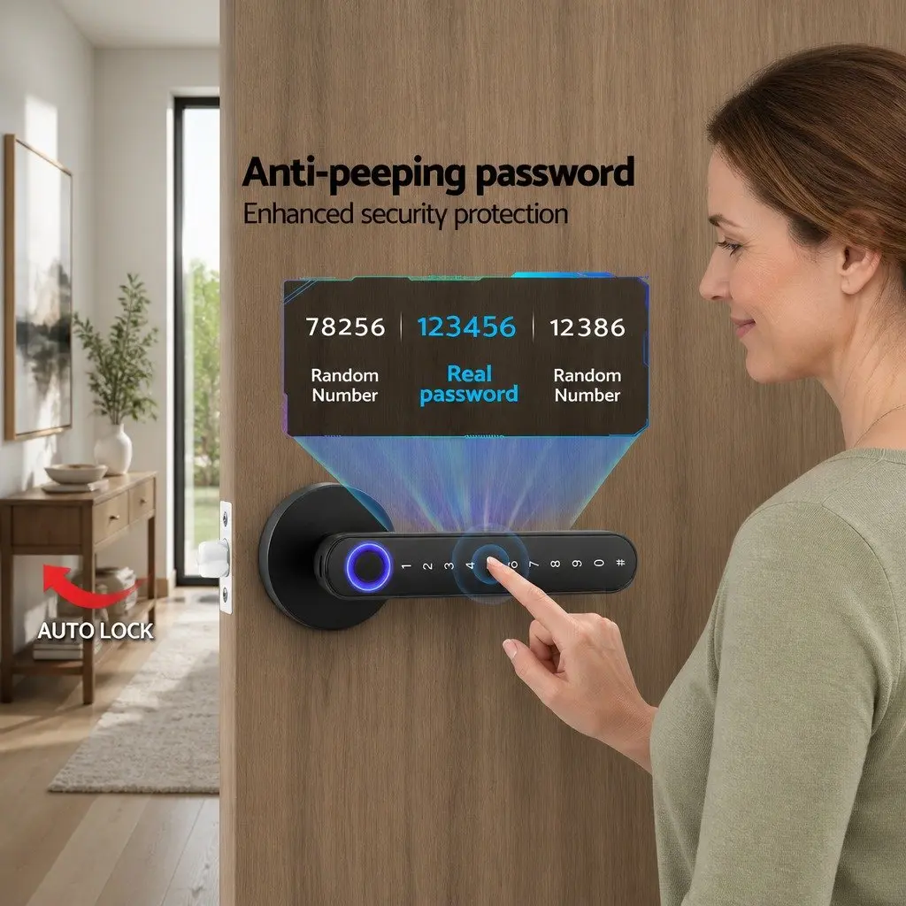 Fingerprint Door Lock Smart Electronic Handle Keyless Access Bluetooth App Control