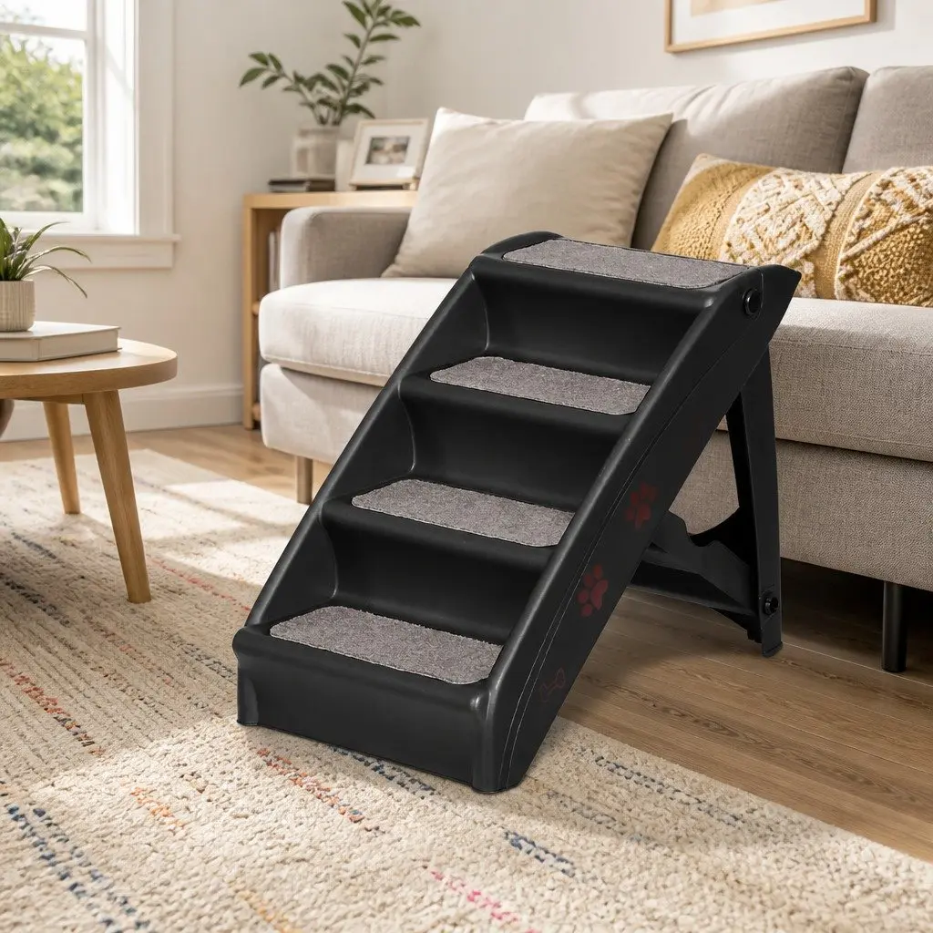 Dog Ramp Steps Portable Foldable Black Non-slip for Bed Sofa Car