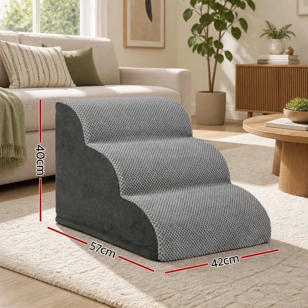 Dog Ramp Steps 3 Tier Foam Portable Non-slip for Bed Sofa Car Indoor Grey