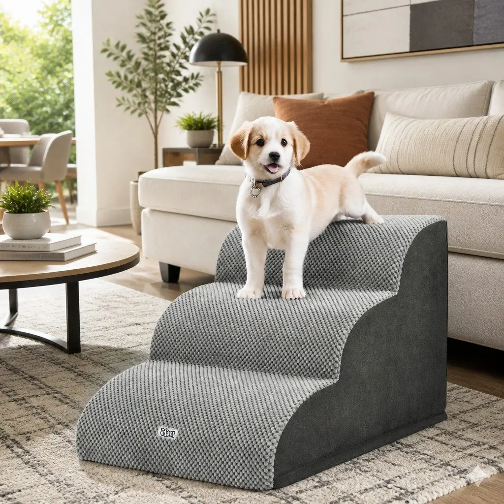Dog Ramp Steps 3 Tier Foam Portable Non-slip for Bed Sofa Car Indoor Grey