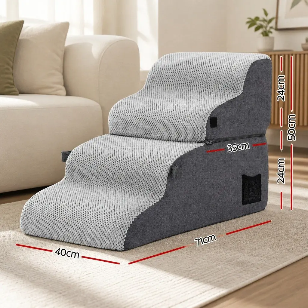 Dog Stairs and Bed 2-in-1 Foam Pet Ramp Non-Slip Washable Grey