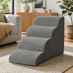 Dog Ramp Steps Pet Stairs 4 Tier Foam For Bed Sofa Car Portable Indoor Grey