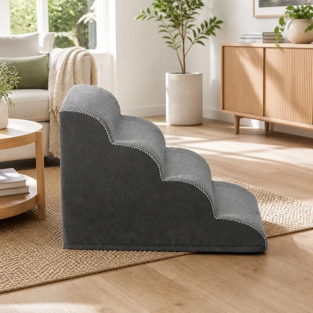 Dog Steps Ramp 4 Tier Foam Non-Slip Water-Resistant Portable Indoor Grey