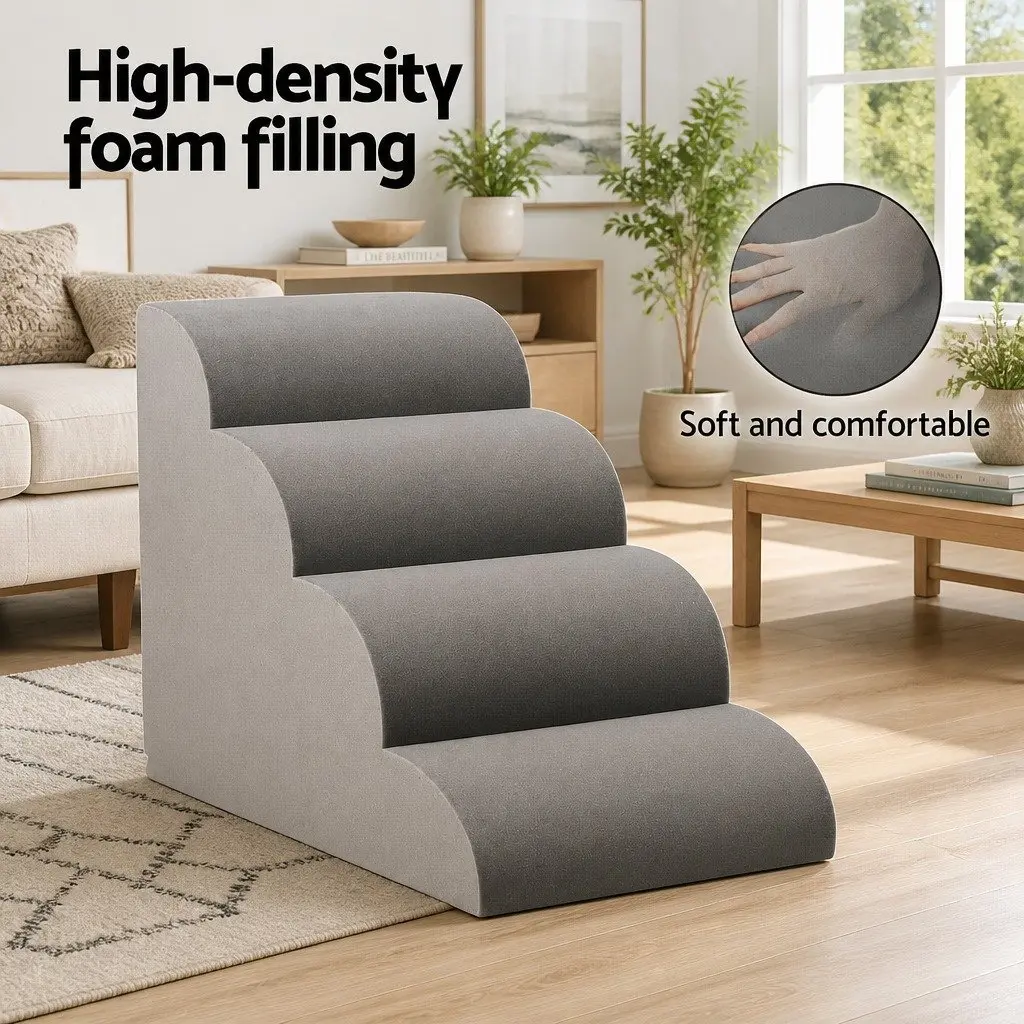 Dog Steps Ramp 4 Tier Foam Non-Slip Water-Resistant Portable Indoor Grey