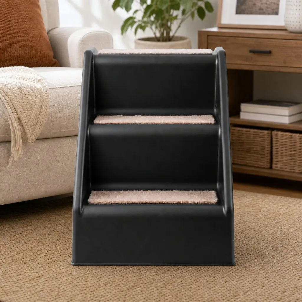 Dog Ramp 3 Steps Foldable Portable for Bed Sofa Car Slip-Resistant Black