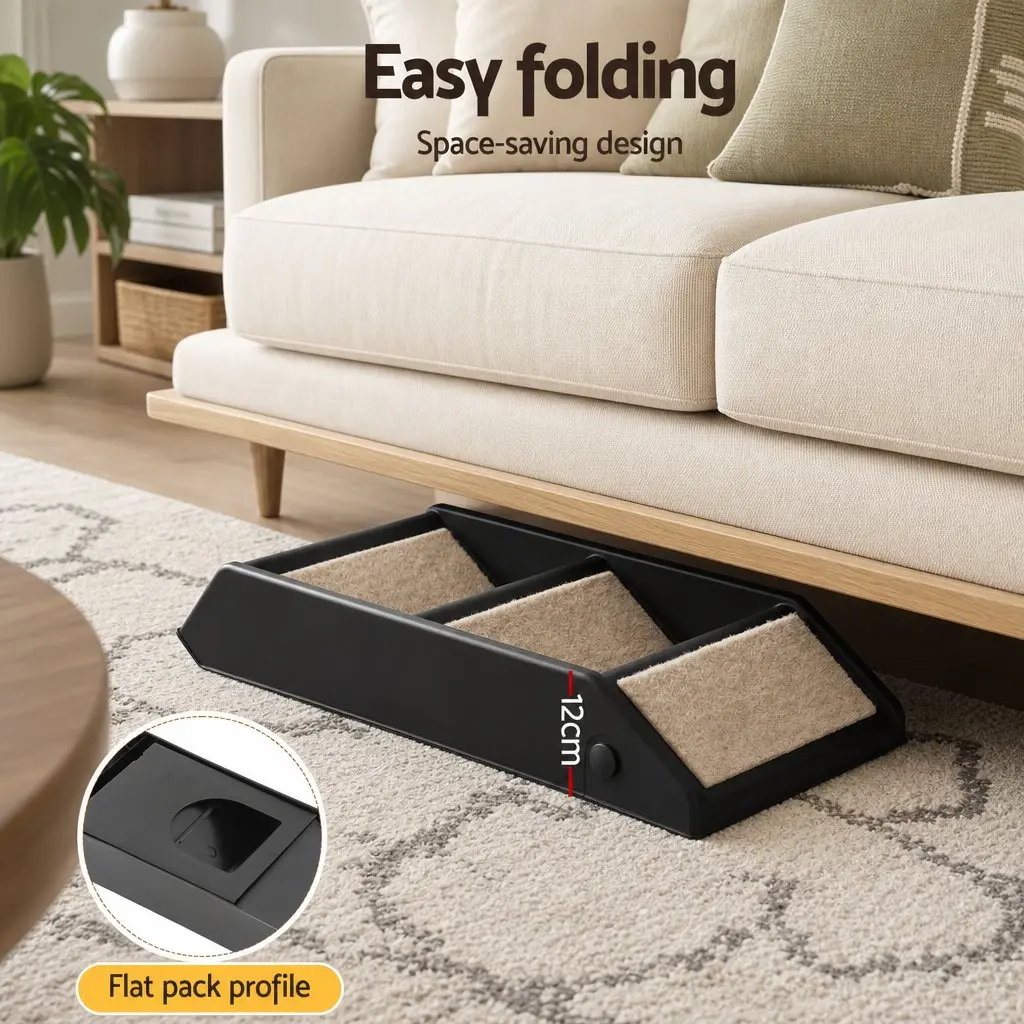 Dog Ramp 3 Steps Foldable Portable for Bed Sofa Car Slip-Resistant Black