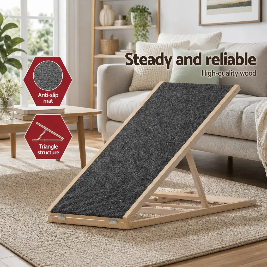 Dog Ramp Steps 100cm Adjustable Height Wooden Foldable Pet Stairs for Bed Sofa Car