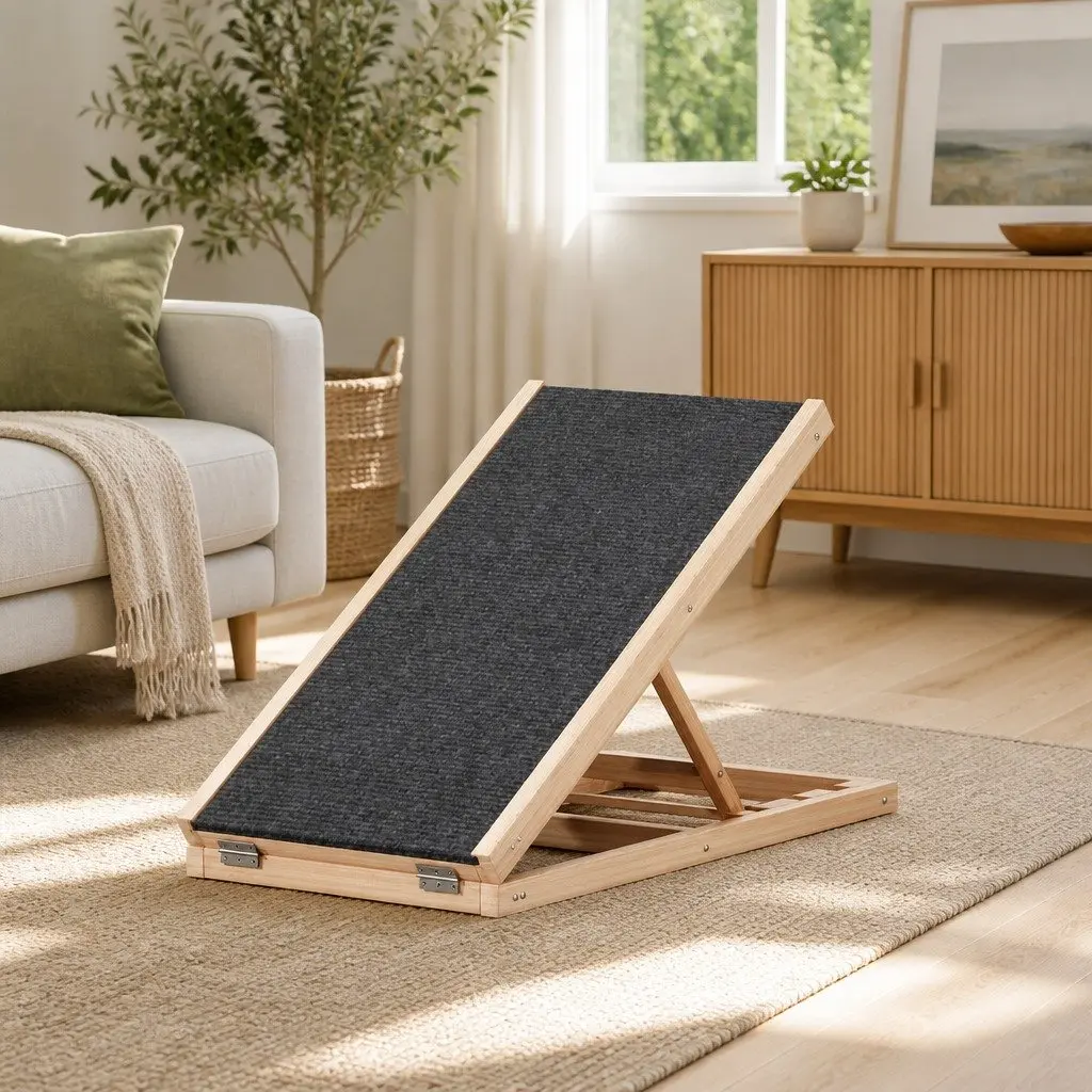Dog Ramp Steps 70cm Adjustable Height Wooden Foldable Pet Stairs for Bed Sofa Car