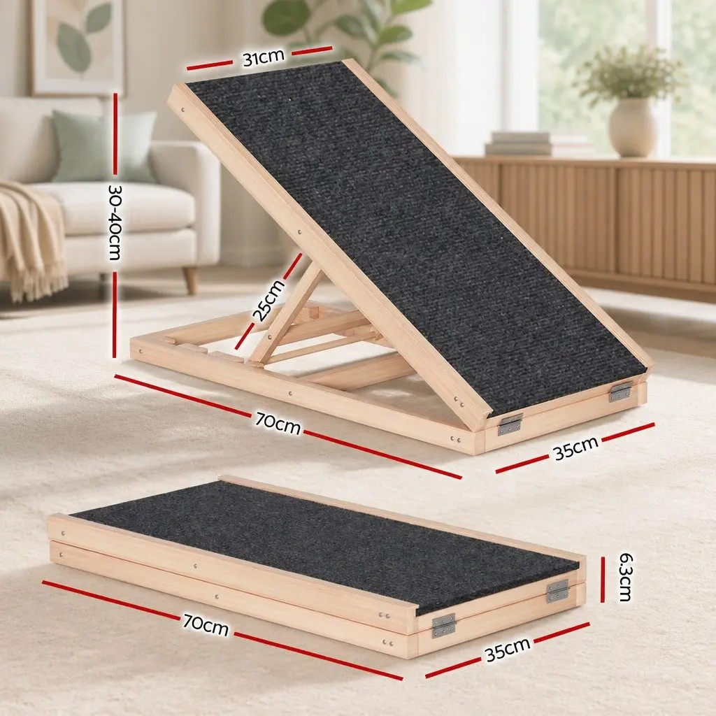 Dog Ramp Steps 70cm Adjustable Height Wooden Foldable Pet Stairs for Bed Sofa Car