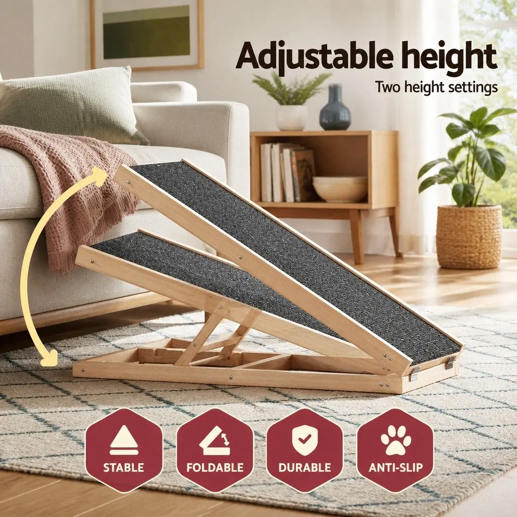 Dog Ramp Steps 70cm Adjustable Height Wooden Foldable Pet Stairs for Bed Sofa Car