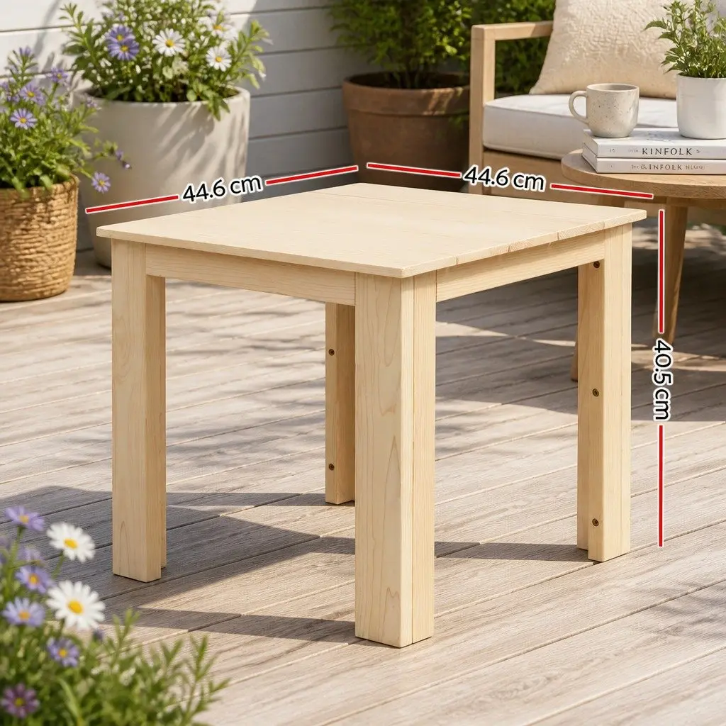 Wooden Side Table 44.6cm Natural Light Wood Indoor Outdoor Coffee Lamp Desk