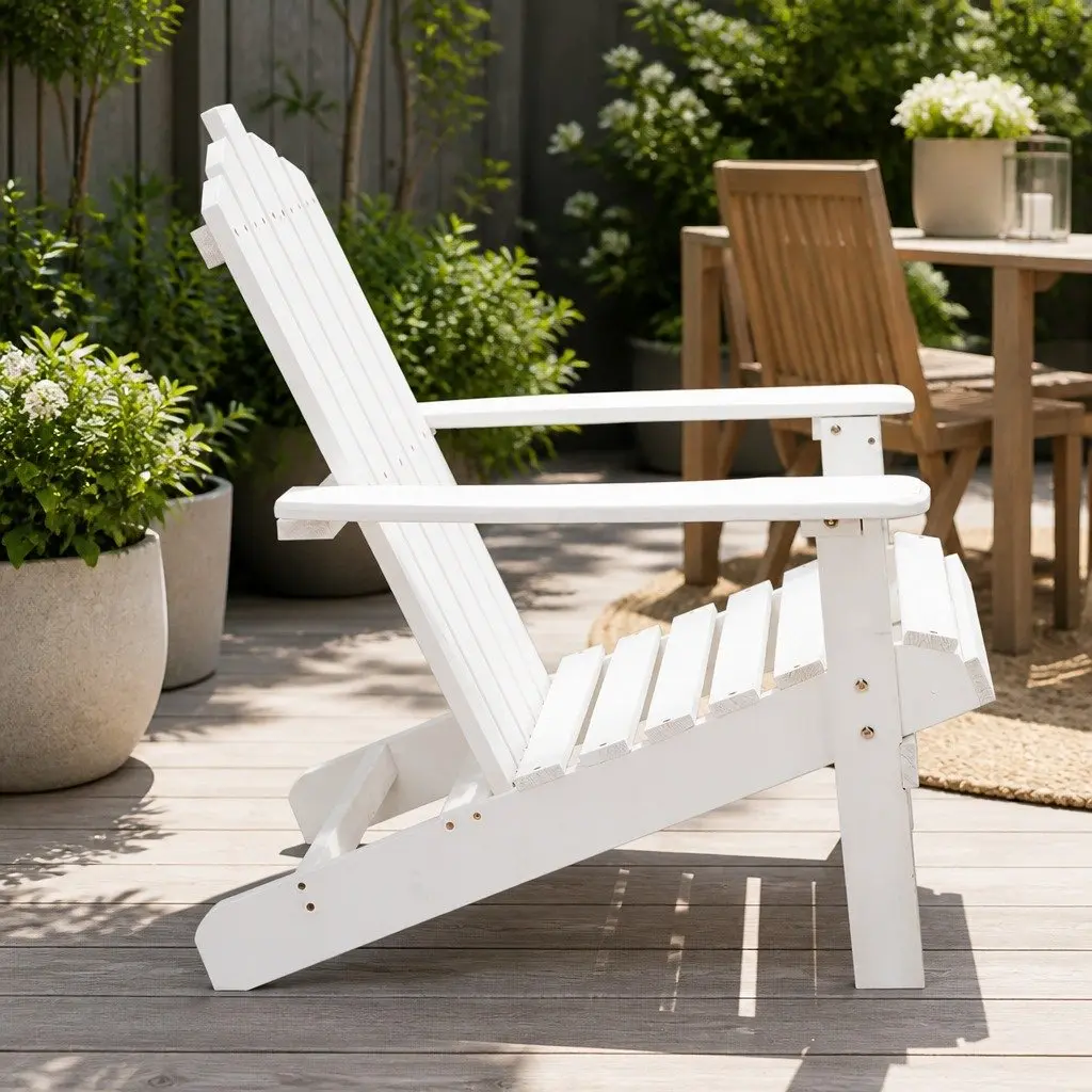Adirondack Outdoor Chair Wooden High Back White Beach Patio Garden Furniture