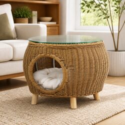 Coffee Side Table Wicker Aluminium Frame Pet Bed Storage Indoor Outdoor
