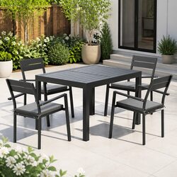 Outdoor Dining Set 5 Piece Extendable Table Aluminium Frame 4-6 Seat Patio Black