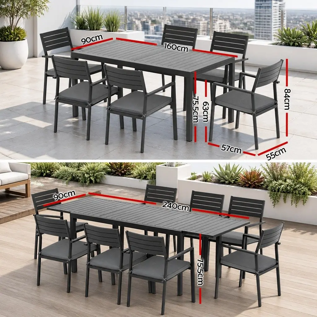 Outdoor Dining Set 9 Piece Extendable Aluminium Table and Chairs Patio Furniture