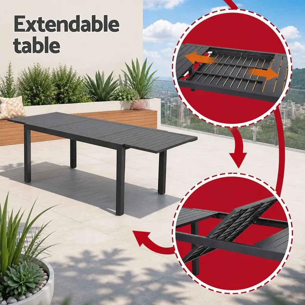 Outdoor Dining Set 9 Piece Extendable Aluminium Table and Chairs Patio Furniture