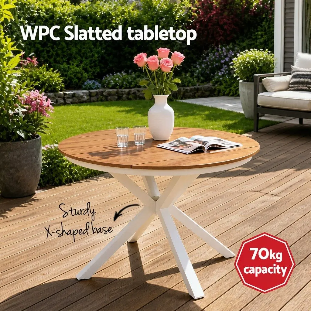 Outdoor Dining Set 5 Piece Round Table with Stackable Chairs Weather Resistant Patio Furniture White