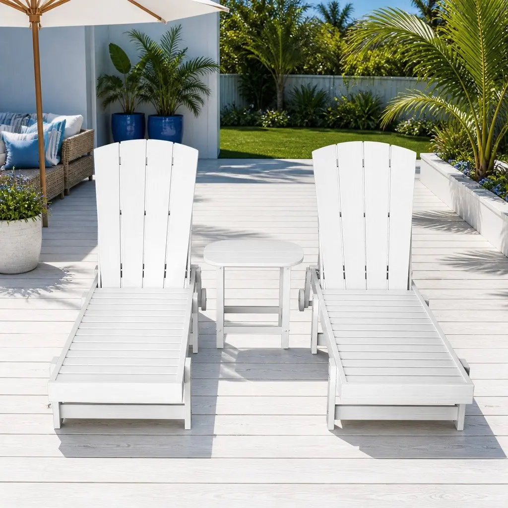 Sun Lounge Chair Set 3-Piece Outdoor Furniture Adjustable Chaise Lounger with