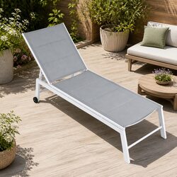 Sun Lounger Chaise Lounge Chair with Wheels Outdoor Patio Furniture Adjustable