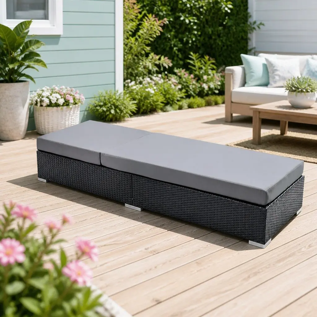 Wicker Sun Lounge Outdoor Furniture Adjustable Lounger Daybed with 3 Cushion Cover Sets