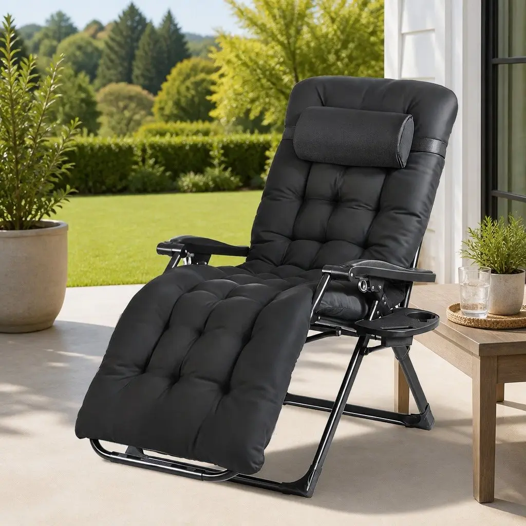 Folding Sun Lounger Adjustable Backrest Zero Gravity Reclining Chair Outdoor Garden