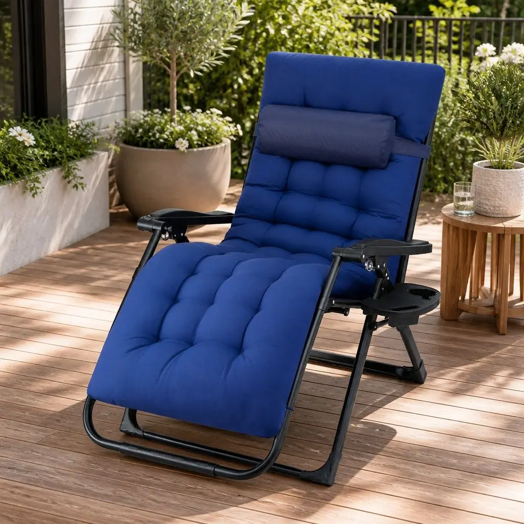 Folding Sun Lounger XL Adjustable Reclining Zero Gravity Outdoor Chair