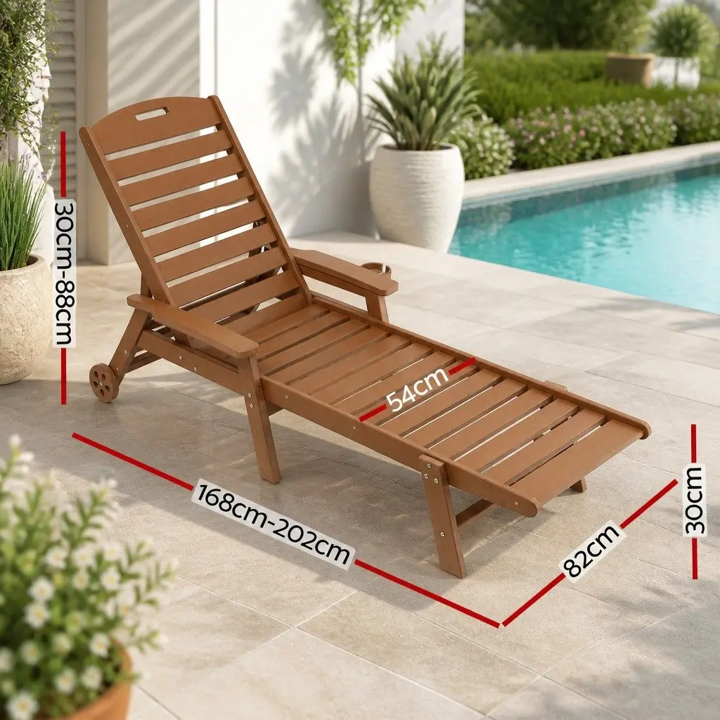 Outdoor Adjustable Sun Lounge Chair 4-Position Reclining Weather-Resistant with Easy-Move Wheels and Pull-Out Cup Holder