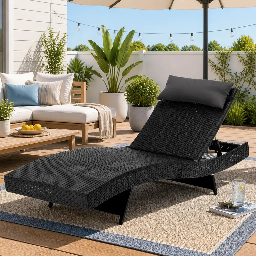 Sun Lounge Adjustable Backrest Wicker Lounger Outdoor Furniture