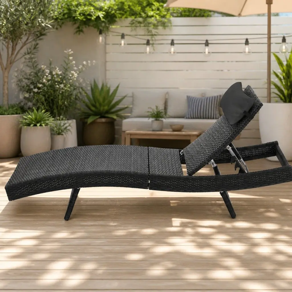 Sun Lounge Adjustable Backrest Wicker Lounger Outdoor Furniture