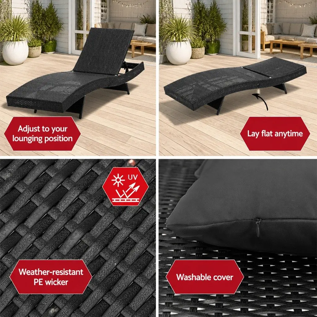 Sun Lounge Adjustable Backrest Wicker Lounger Outdoor Furniture