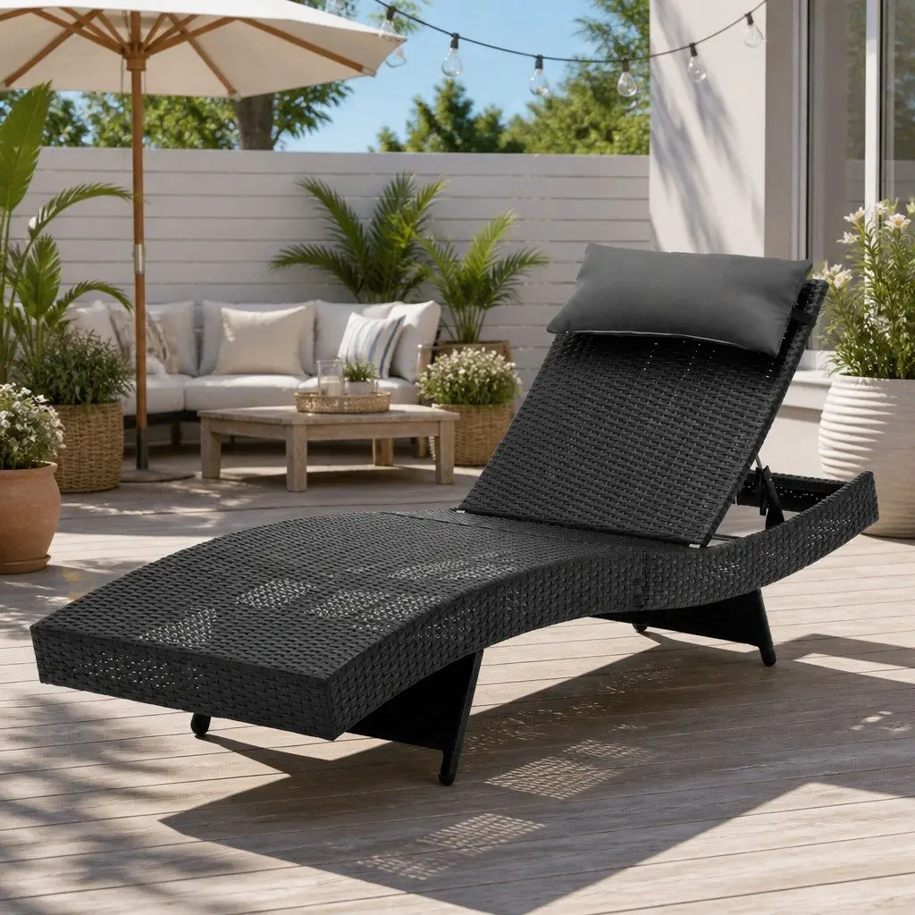 Sun Lounge Adjustable Backrest Wicker Lounger Outdoor Furniture