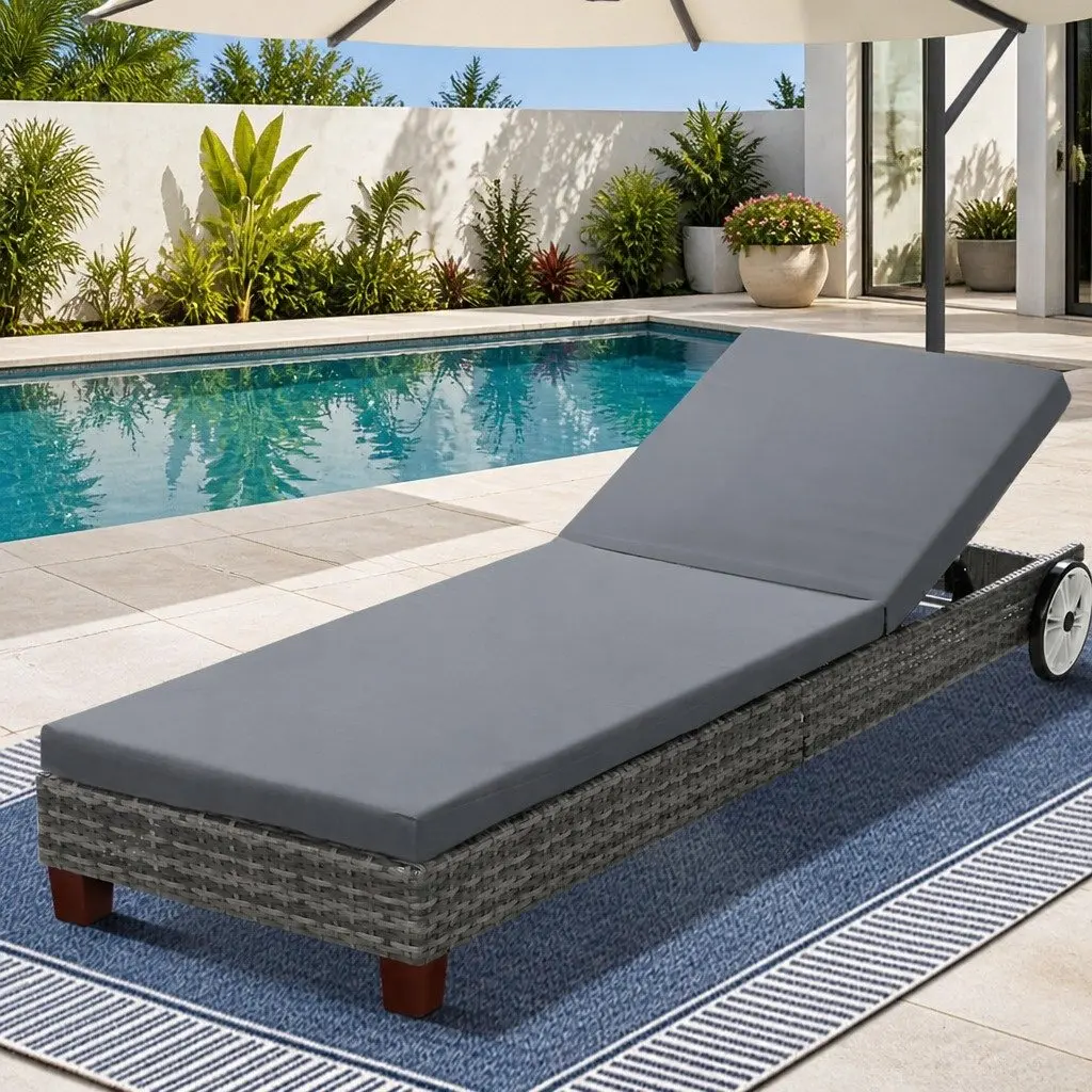 Outdoor Sun Lounger Adjustable Backrest Heavy-Duty Aluminium Frame with Wheels Grey
