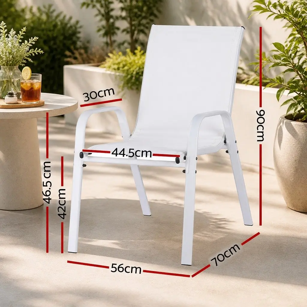 Outdoor Dining Chairs Set 6PC White Stackable Steel Frame Weather-Resistant