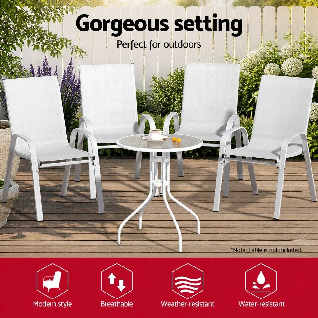 Outdoor Dining Chairs Set 6PC White Stackable Steel Frame Weather-Resistant