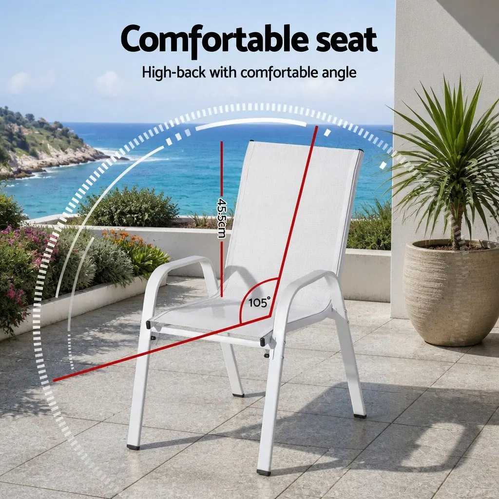 Outdoor Dining Chairs Set 6PC White Stackable Steel Frame Weather-Resistant