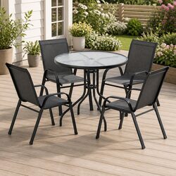 Outdoor Dining Set 5 Piece Table Chairs Patio Garden Furniture Bistro Stackable