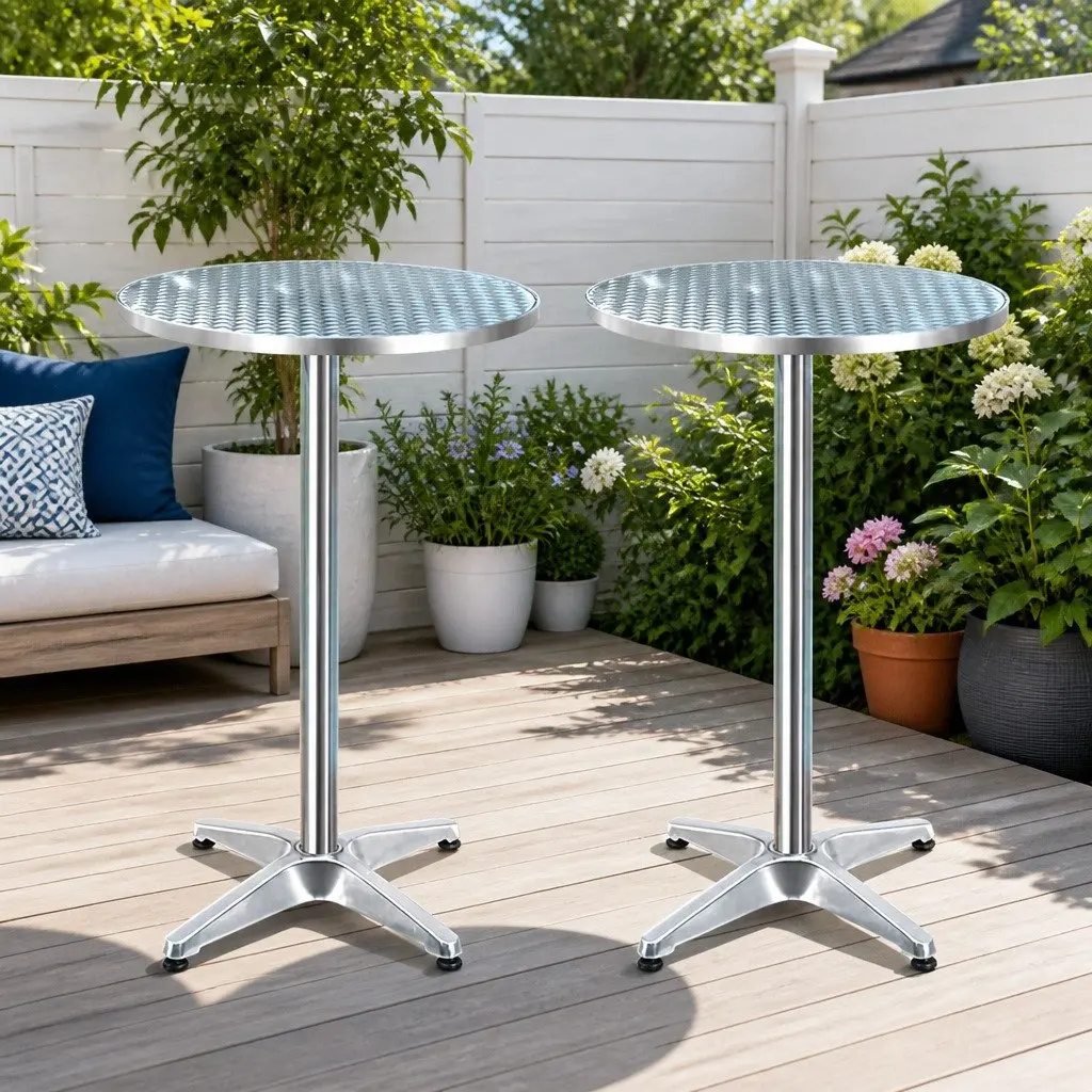Outdoor Bar Table Set 2 Round Adjustable Height 70cm 110cm Foldable Portable