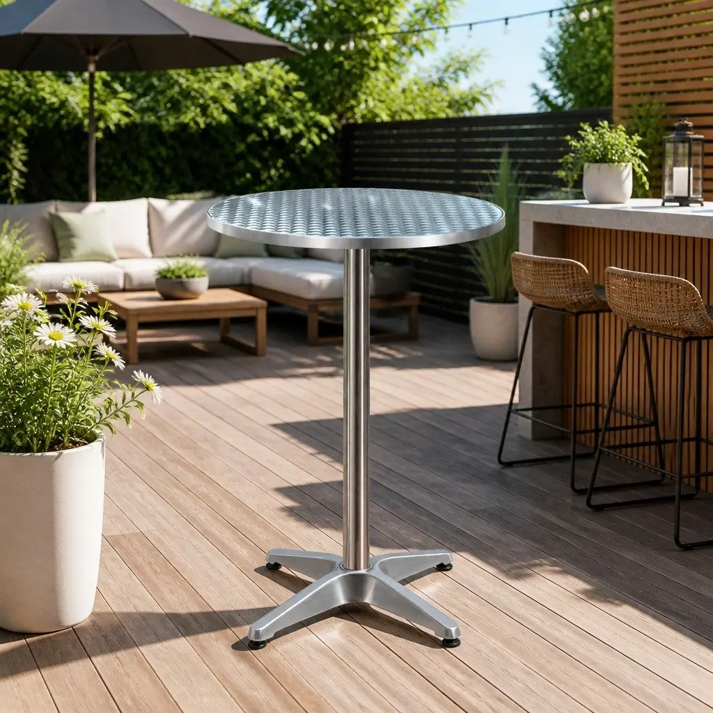 Round Bar Table 60cm Adjustable Height Foldable Aluminium Stainless Steel