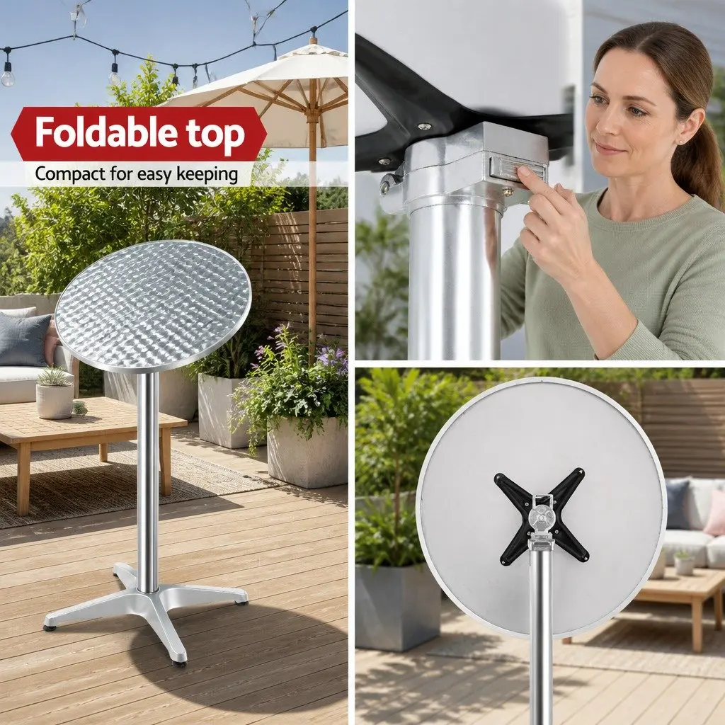 Round Bar Table 60cm Adjustable Height Foldable Aluminium Stainless Steel